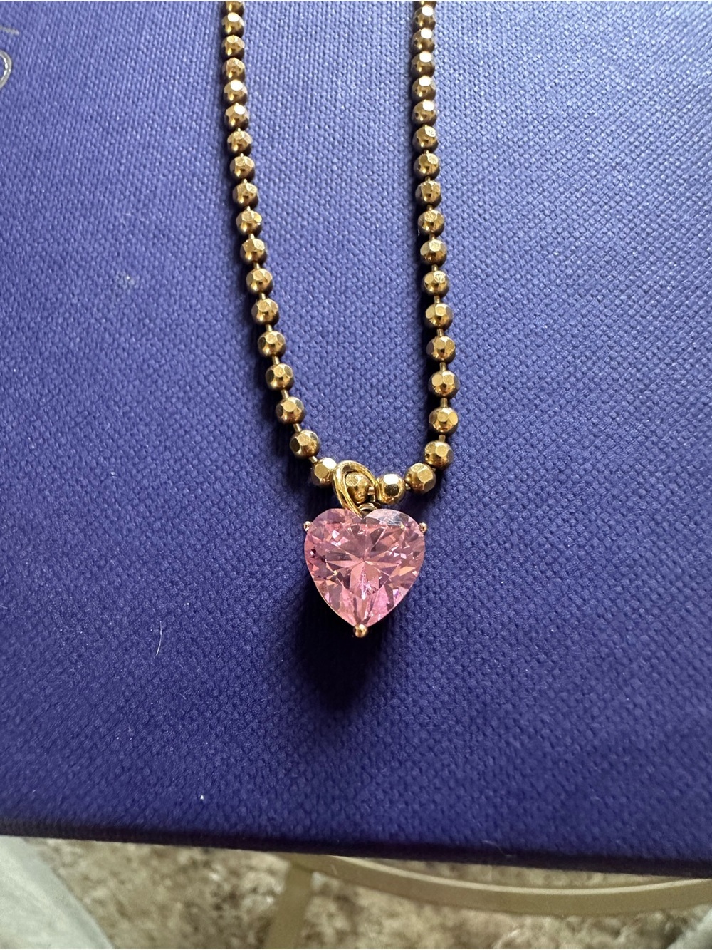 Miranda Frye Gold ball Chain Necklace with Pink Heart Crystal Pendant